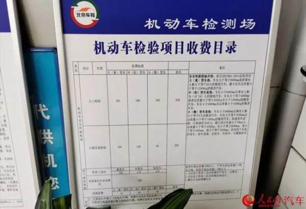 北京市某机动车检测场内的检验项目收费目录.(胡挹工 摄)
